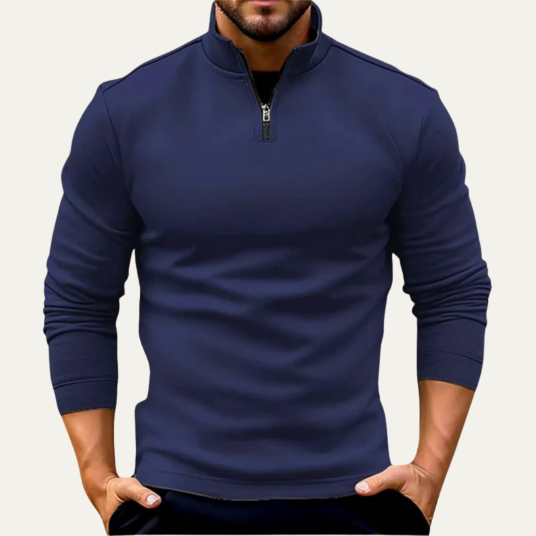 Men’s Fitted Quarter Zip Stand Collar Pullover