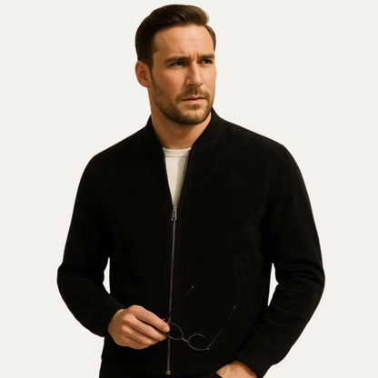 Men’s Suede Texture Classic Zip Bomber Jacket