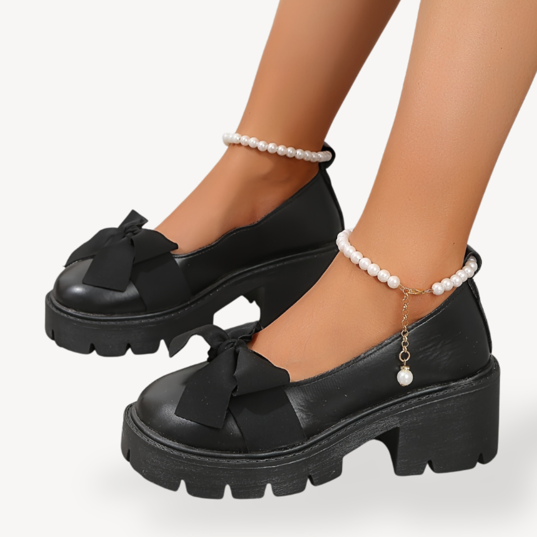 Women's Orthopedic Faux Leather Platform Bow Pumps