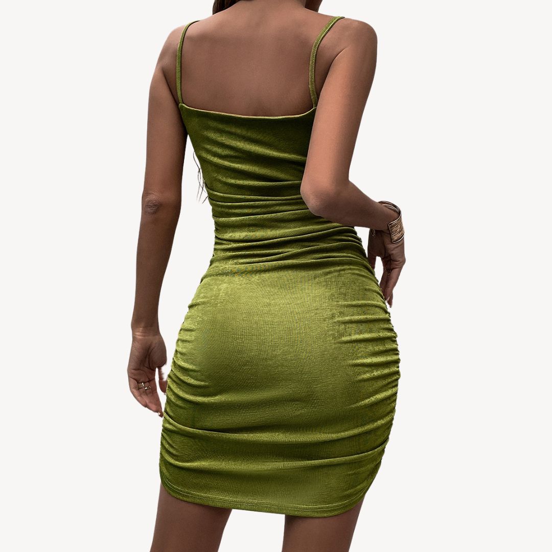 Ruched Bodycon Mini Dress Women Green