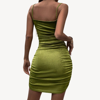 Ruched Bodycon Mini Dress Women Green
