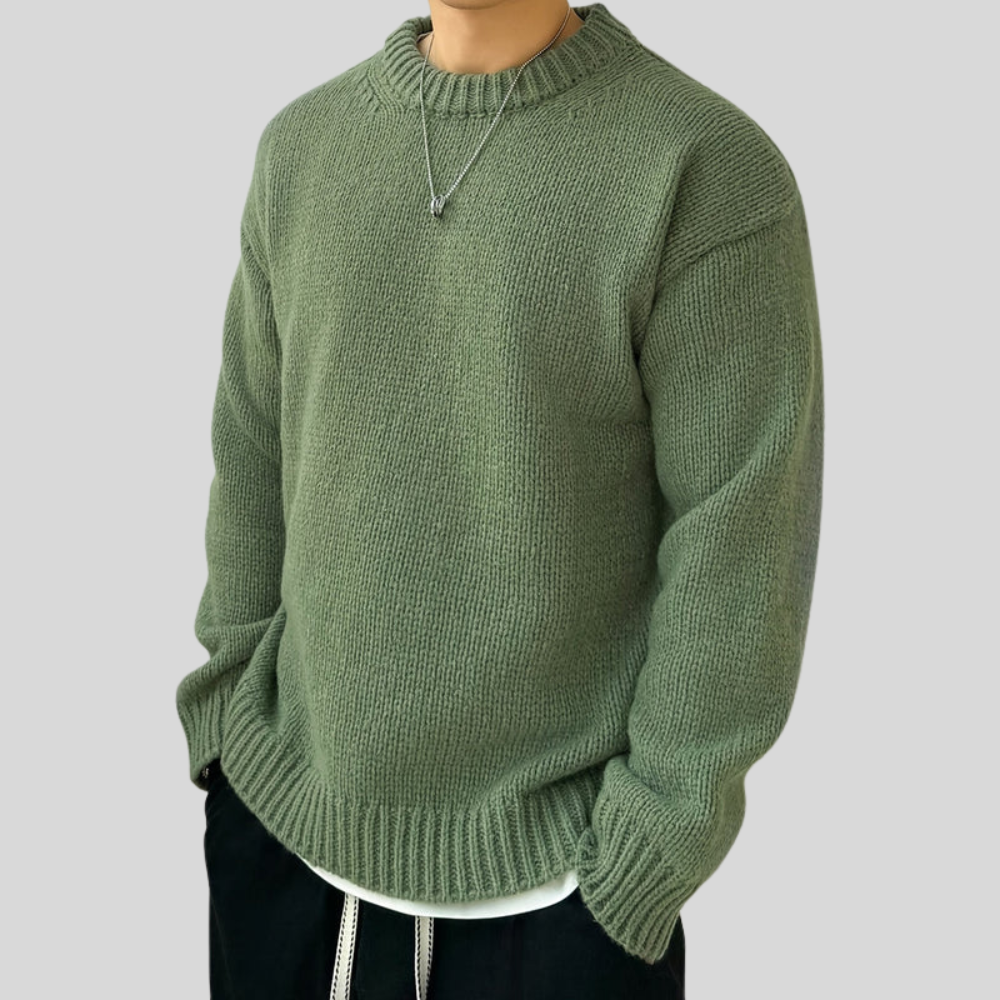 Men’s Oversized Heavy Rib Knit Crew Neck Sweater