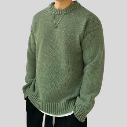 Men’s Oversized Heavy Rib Knit Crew Neck Sweater