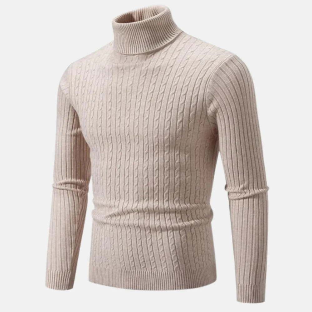 Men’s Fitted Cable Knit Turtleneck Sweater