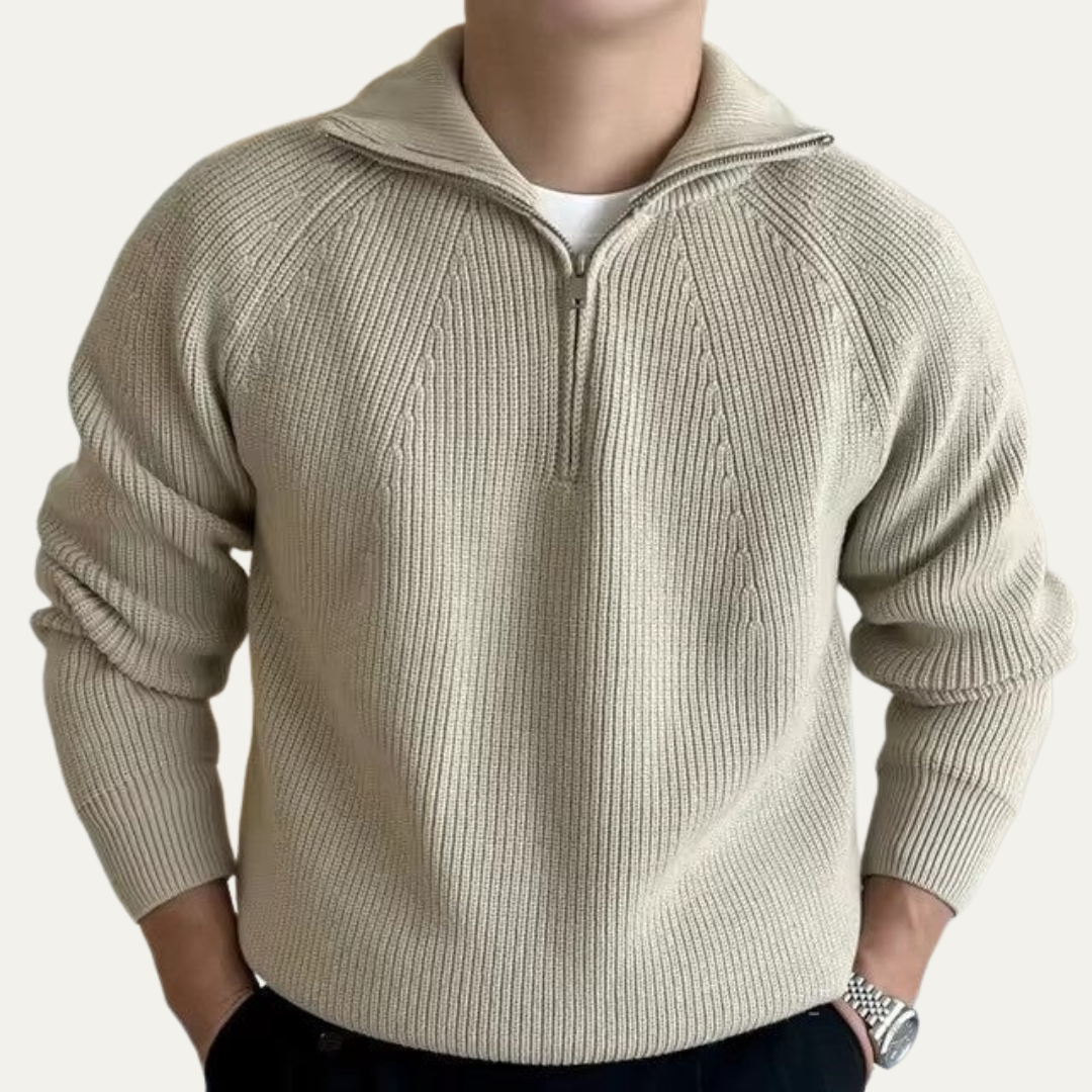 Men’s Quarter Zip Pullover with Vertical Ribbing
