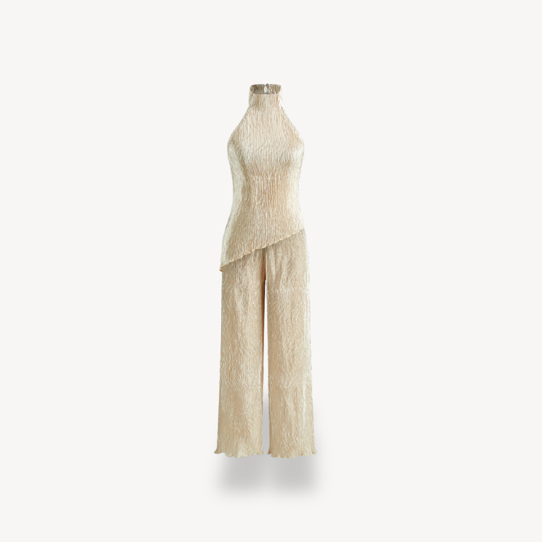 Plissé Jumpsuit with Halter Neck for Women