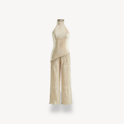 Plissé Jumpsuit with Halter Neck for Women