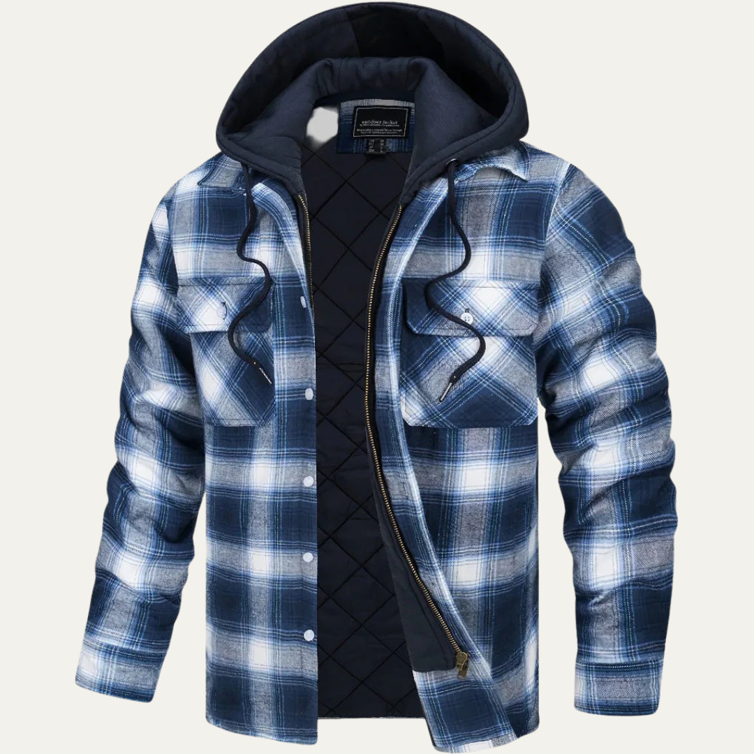 Men’s Plaid Flannel Jacket with Removable Hood