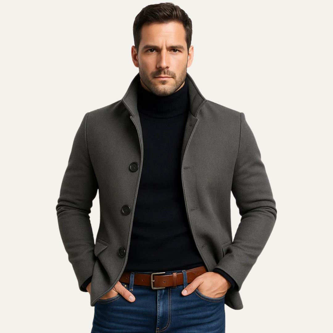 Men’s Stand Collar Single Breasted Wool Coat
