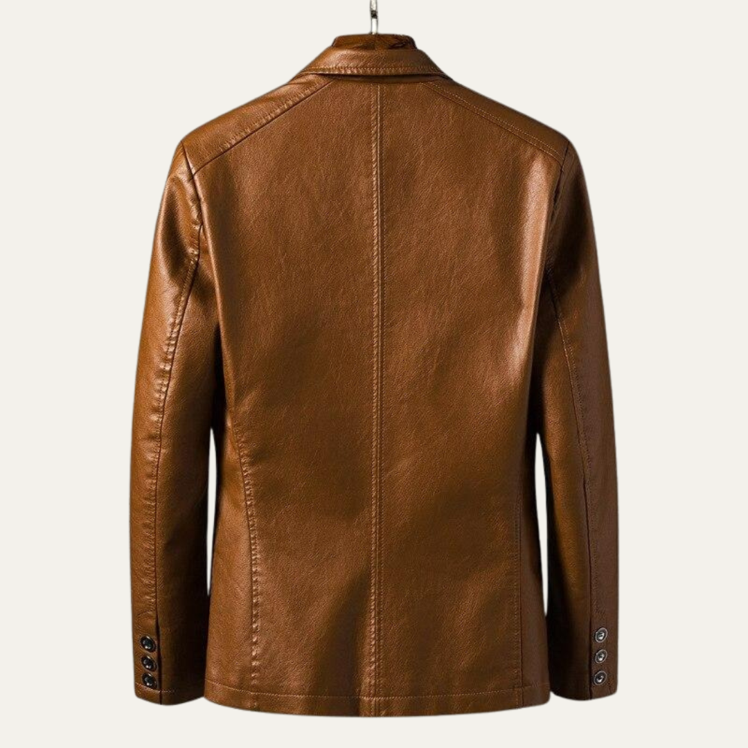 Men’s Sleek Faux Leather Single Button Blazer