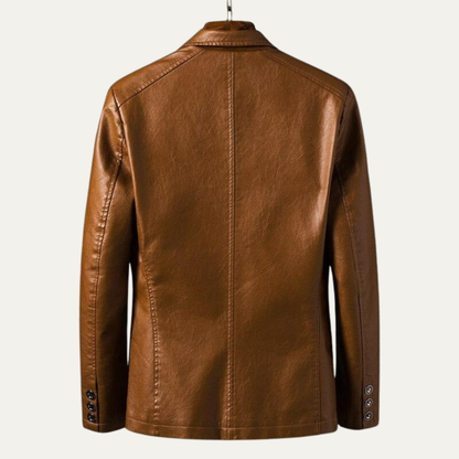 Men’s Sleek Faux Leather Single Button Blazer