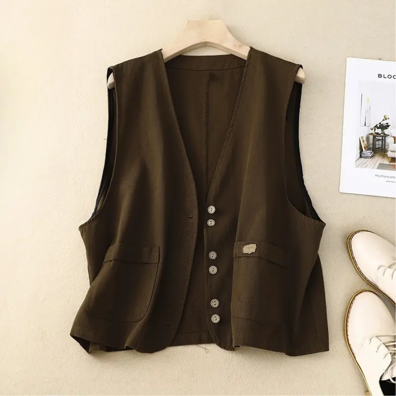 Lightweight Cotton-Linen Button Vest | Relaxed Layering Essential