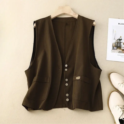 Lightweight Cotton-Linen Button Vest | Relaxed Layering Essential