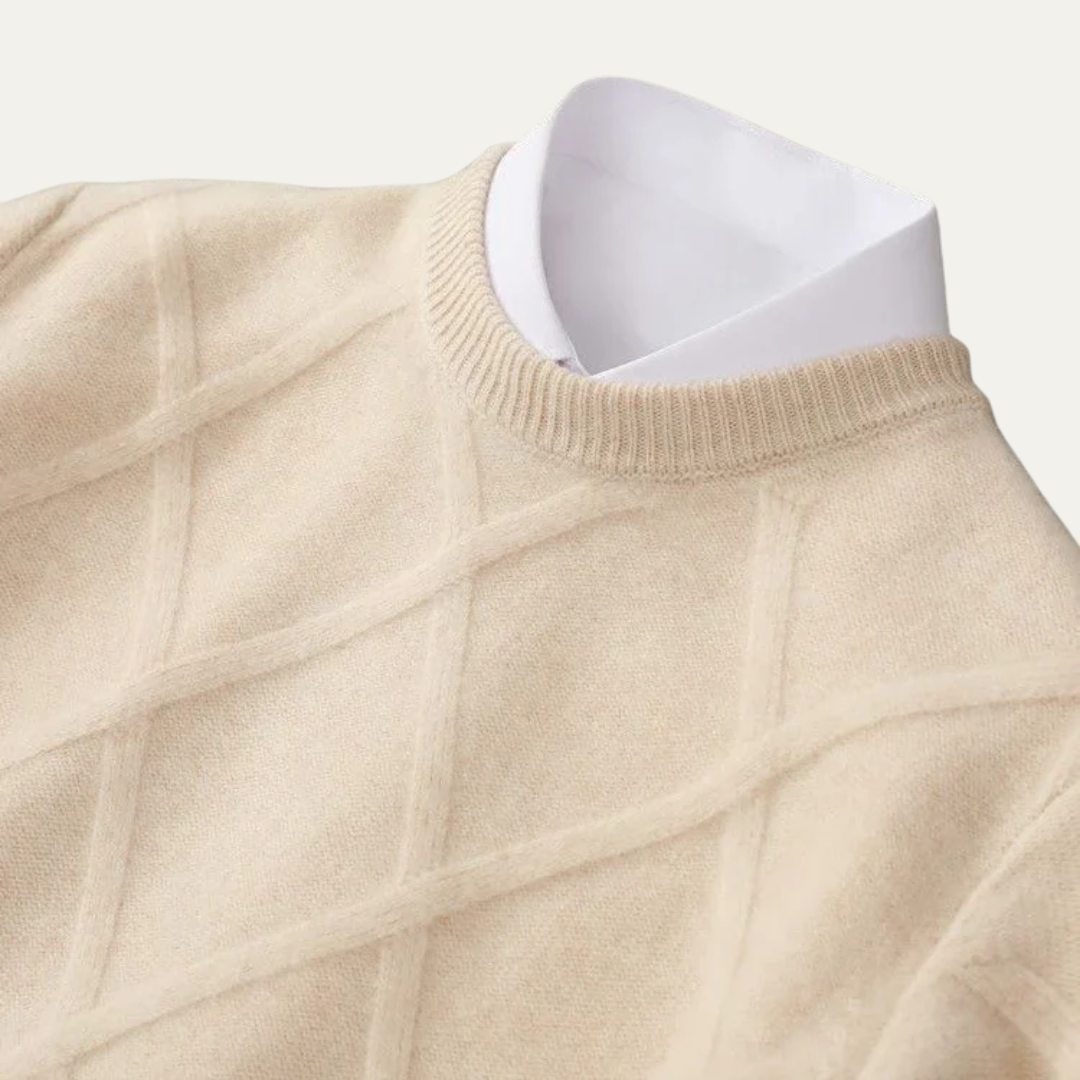 Men’s Argyle Crew Neck Ribbed Sweater