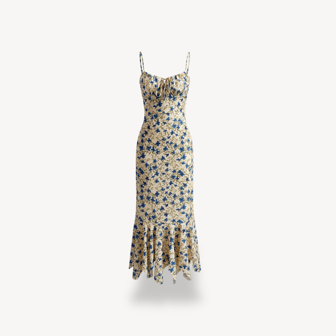 Women’s Blue and Beige Floral Maxi Dress