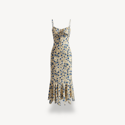 Women’s Blue and Beige Floral Maxi Dress
