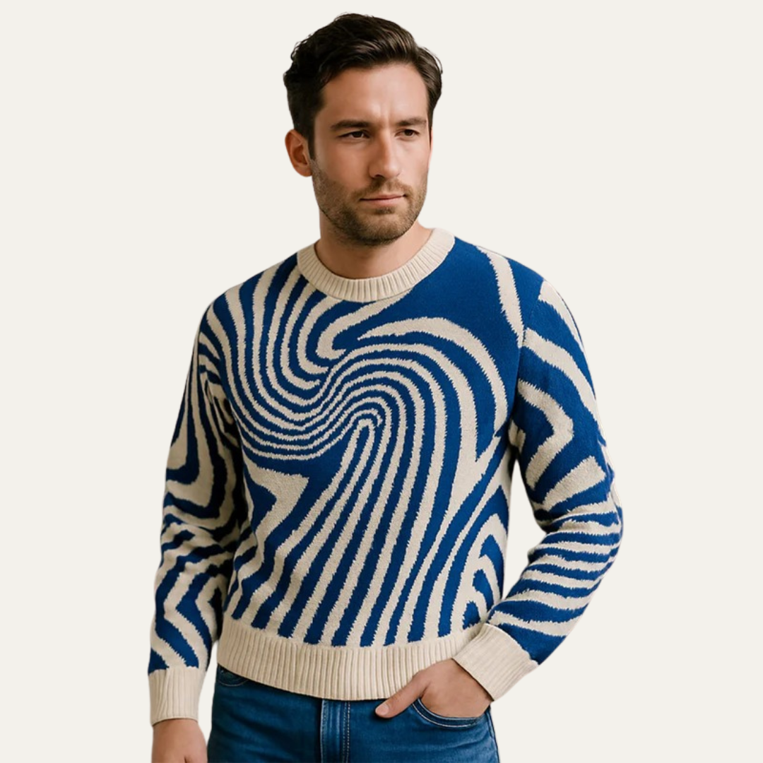 Men’s Psychedelic Swirl Pattern Knit Sweater