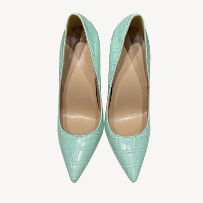 Women’s Mint Green Croc-Embossed Leather Orthopedic Heels