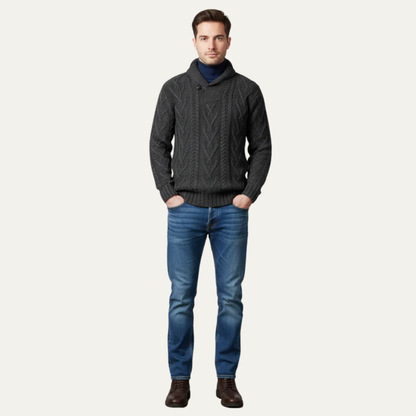 Men’s Shawl Collar Double Breasted Cable Knit Sweater