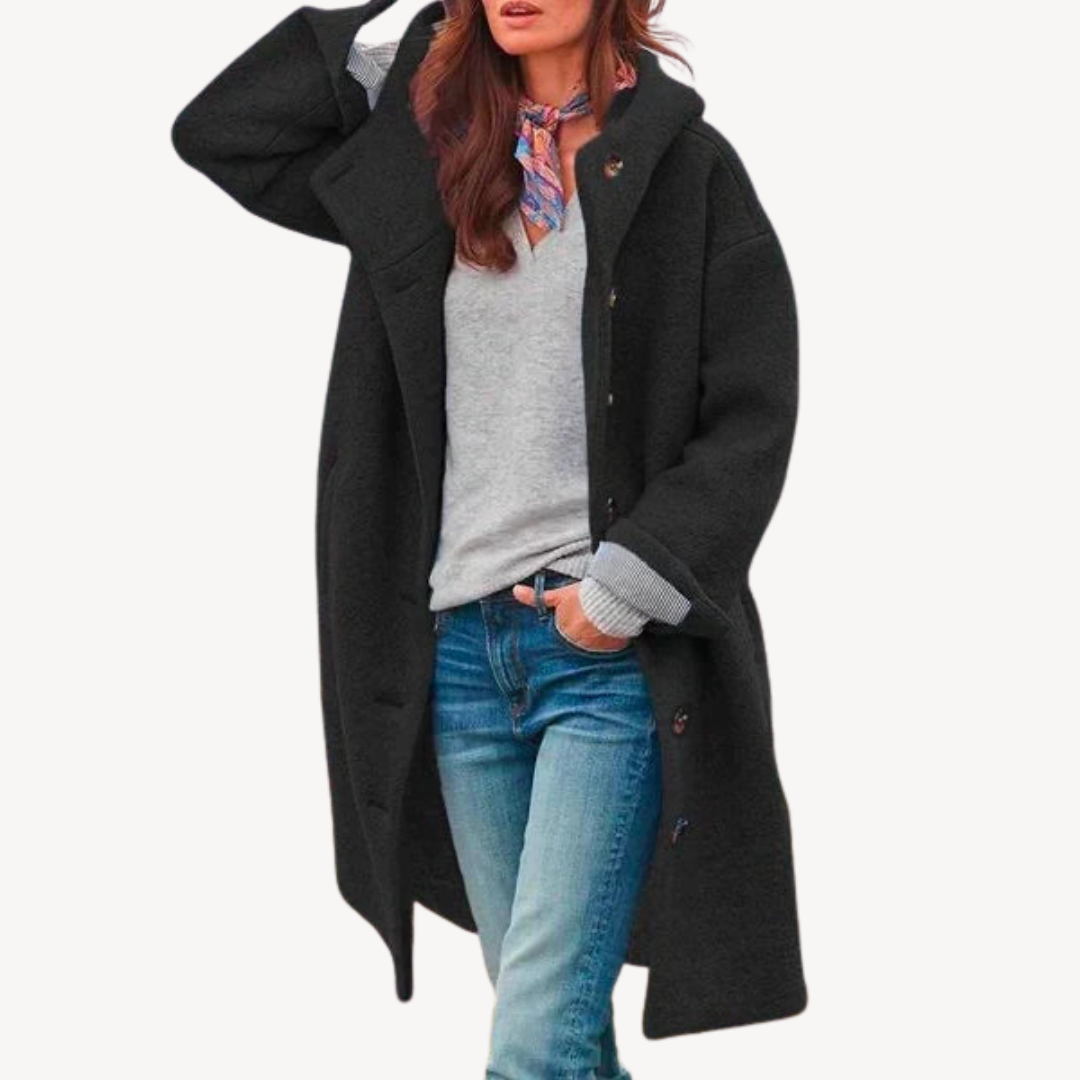Women's Hooded Wool Blend Button Coat