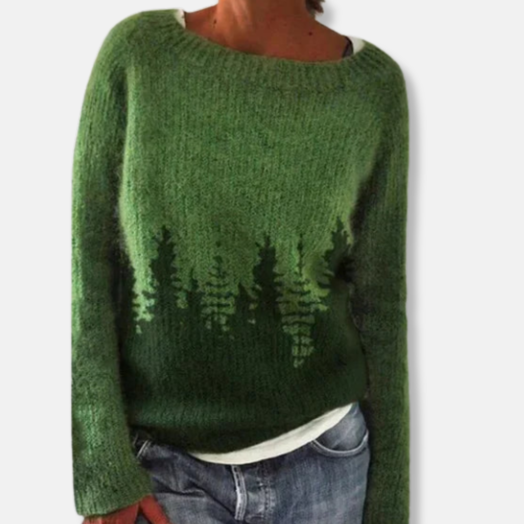 Isla Relaxed Fit Sweater | Ombre Tree Print Casual Sweater