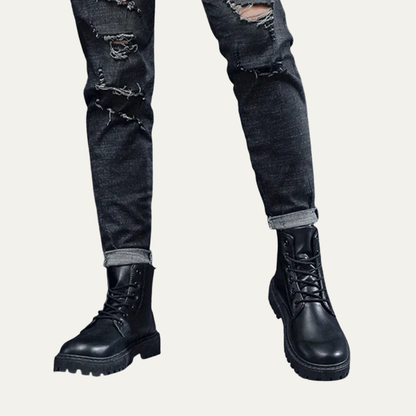 Men’s Rugged Lace Up Platform Ankle Boots with Side Zip