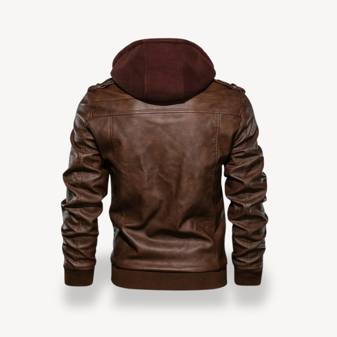 Leather Jacket with Hood for Men