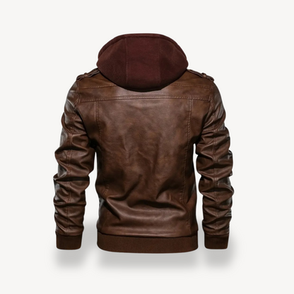 Leather Jacket with Hood for Men