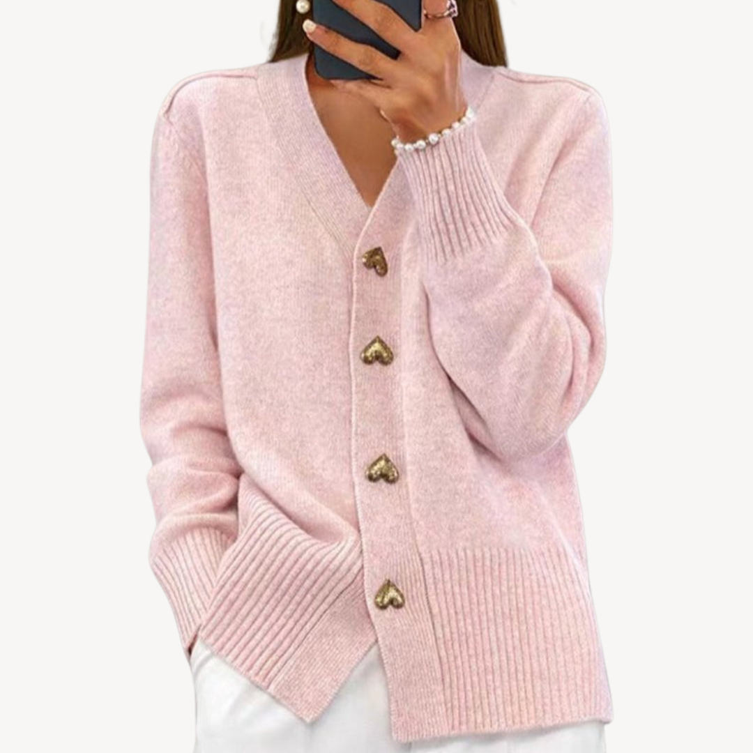 Knit Cardigan with Heart Buttons for Women
