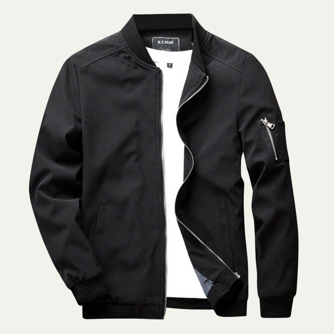 Men’s Casual Bomber Jacket with Sleeve Zip Pocket