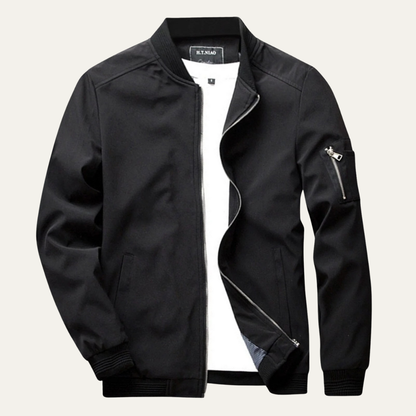 Men’s Casual Bomber Jacket with Sleeve Zip Pocket