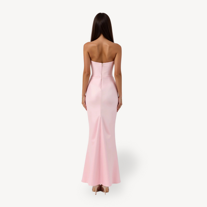 Women's Strapless Satin Drape Maxi Dress