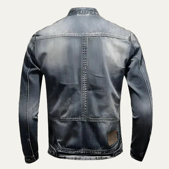 Men’s Distressed Slim Fit Denim Biker Jacket