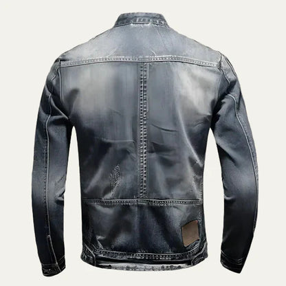 Men’s Distressed Slim Fit Denim Biker Jacket
