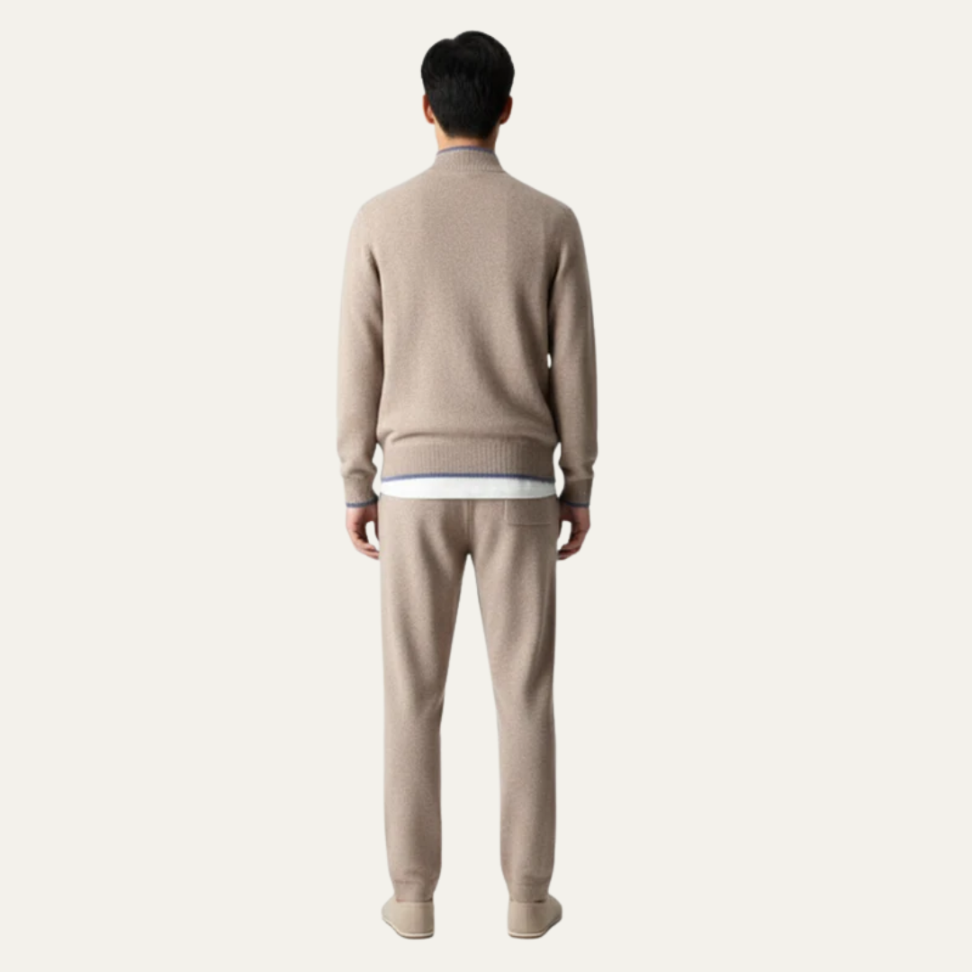 Men’s Knit Zip Up Loungewear Set with Mock Neck Jacket