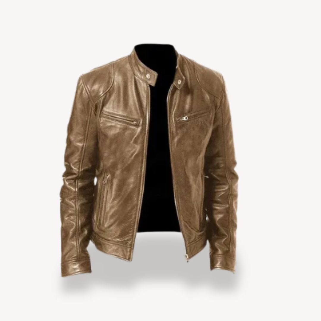 Men's Leather Zip-up Biker Jacket