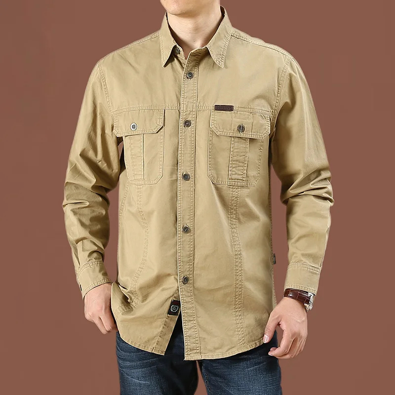 Relaxed Fit Long Sleeve Work Shirt with Pockets
