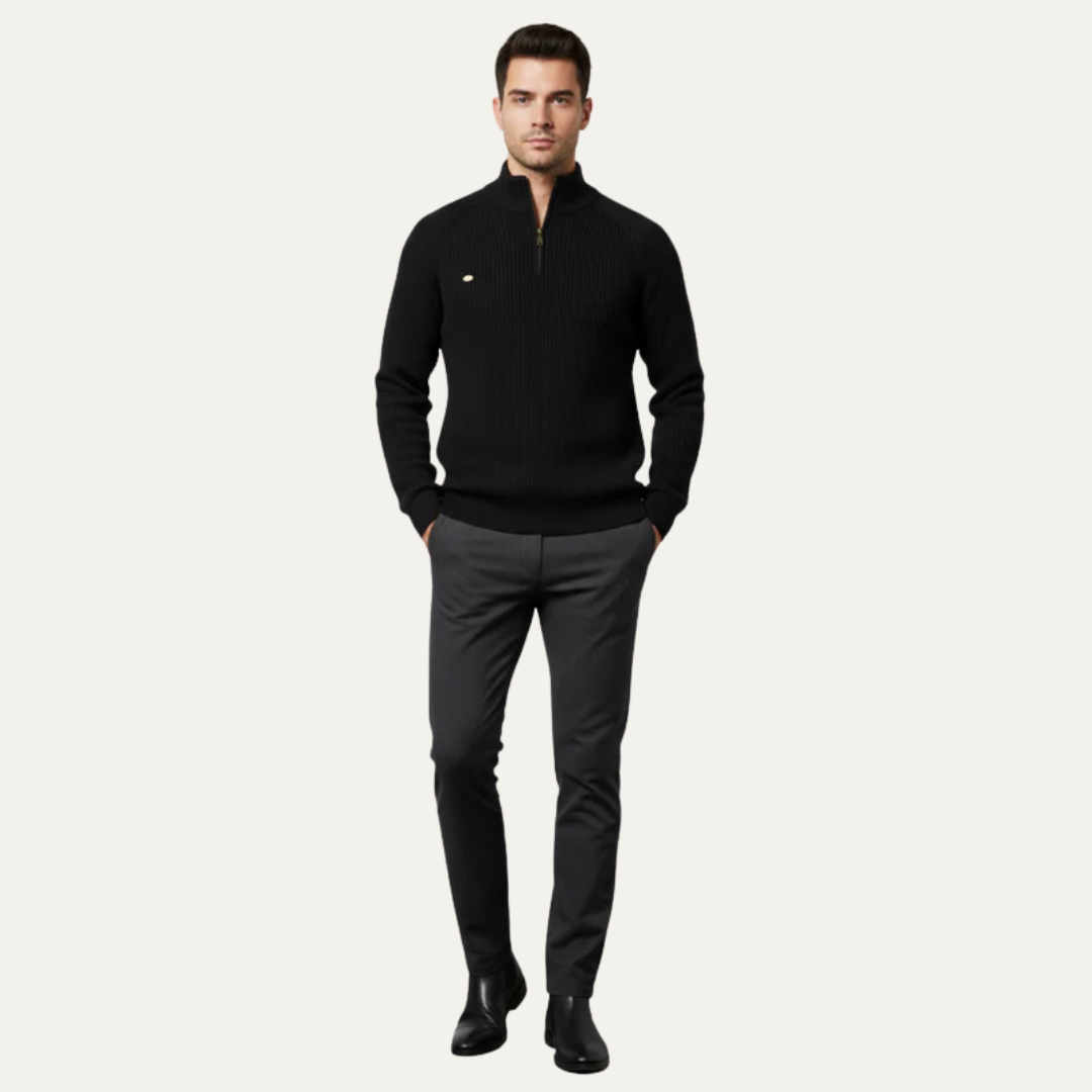 Men’s Heavy Ribbed Quarter Zip Mock Neck Sweater