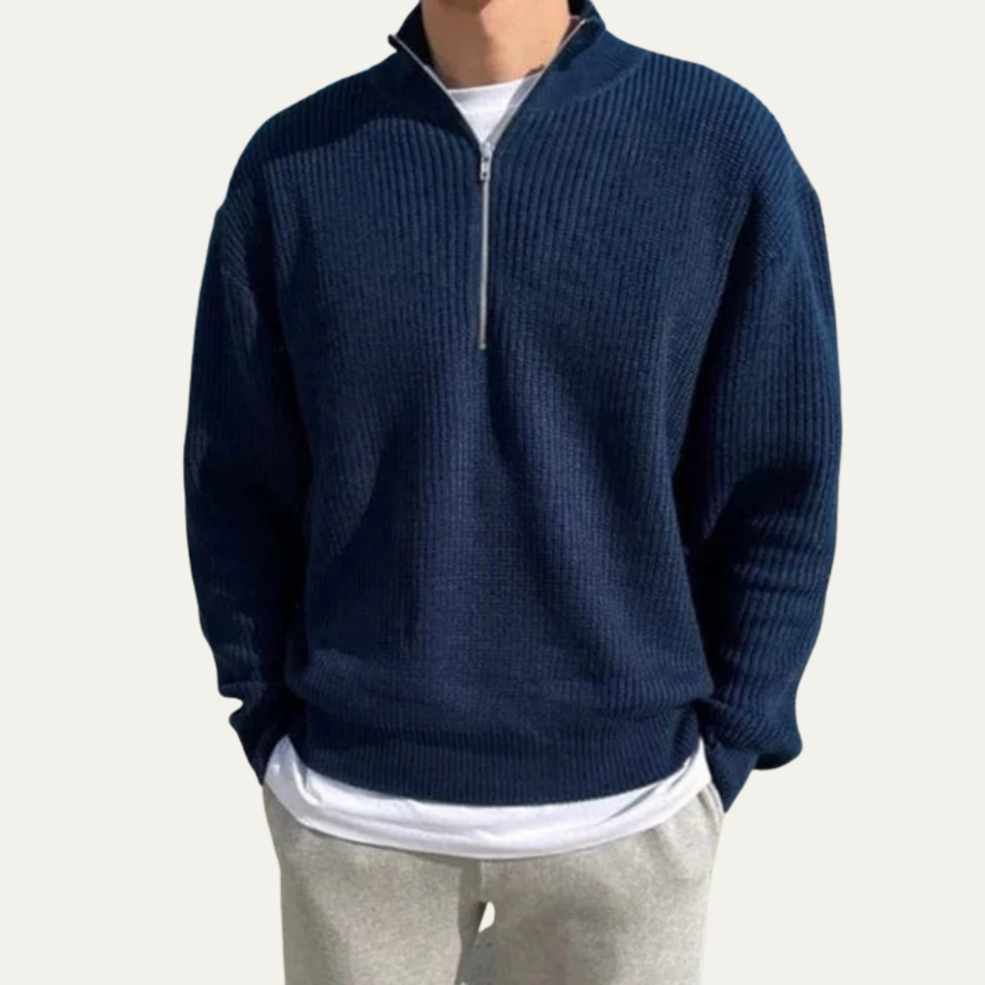 Men’s Oversized Quarter Zip Rib Knit Sweater