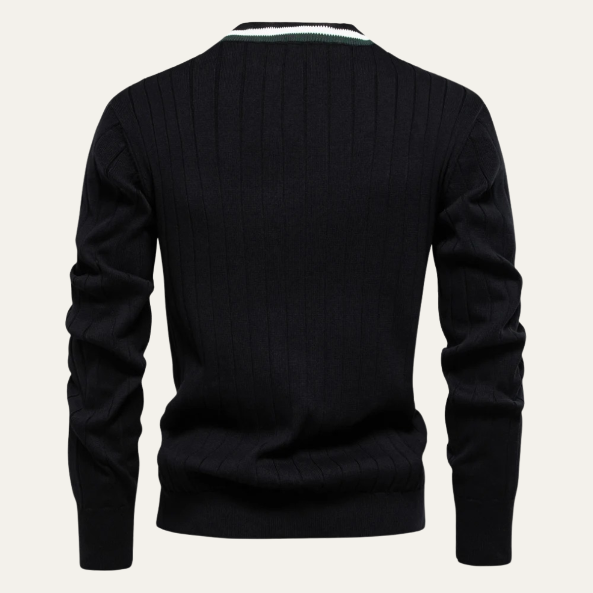 Men’s V Neck Rib Knit Cardigan with Striped Trim