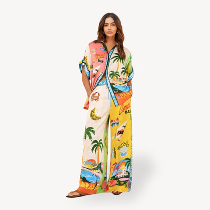 Women's Tropical Print Satin Co-ord Set