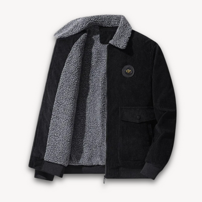 Men's Corduroy Sherpa Lined Jacket - Winter Casual Warm Coat with Fleece Collar