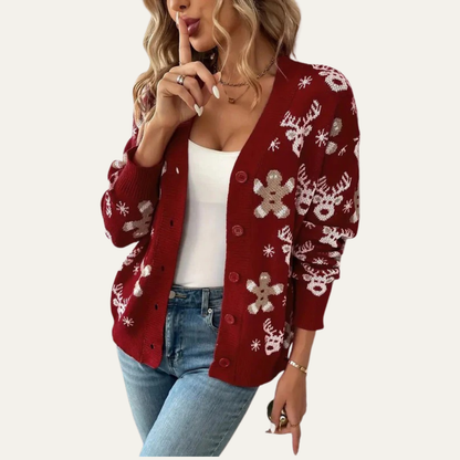 Women’s Festive Gingerbread Knit Button Cardigan