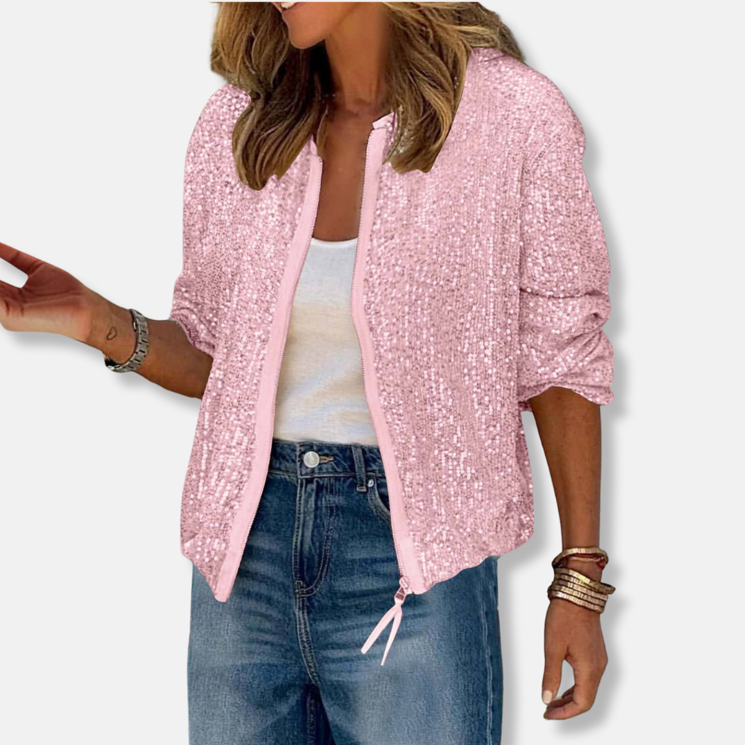 Ivy Cotton Blend Sequin Jacket | Collarless Relaxed Fit Jacket