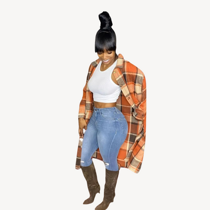 Plaid Button-Up Shirt Dress for Women