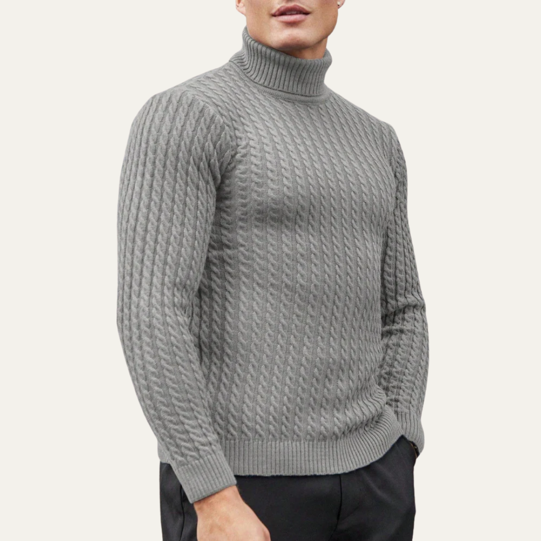 Men’s Turtleneck Sweater with Vertical Knit Pattern