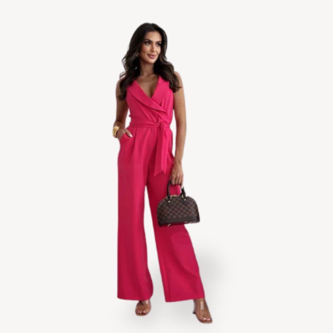 Women's Polyester Blend Elegant Sleeveless Wide Leg Jumpsuit