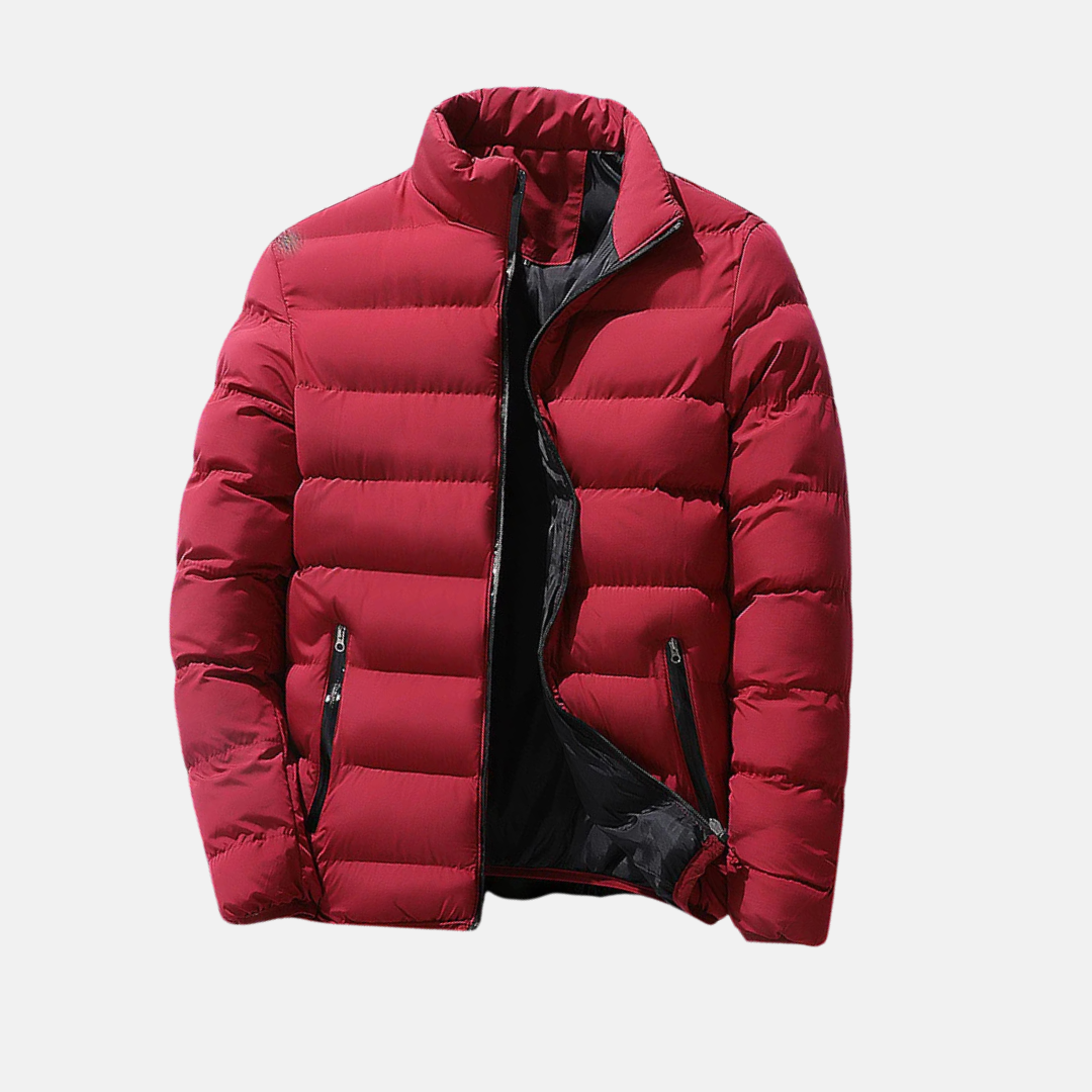 Men’s Quilted Coat – Relaxed Fit – Stand Collar – Padded – Zip Closure – Water-Resistant