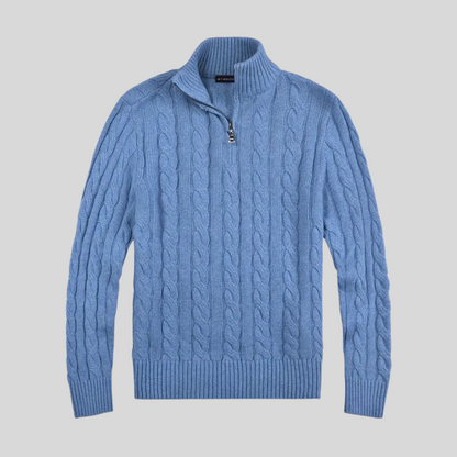 Men’s Cable Knit Mock Neck Quarter Zip Sweater