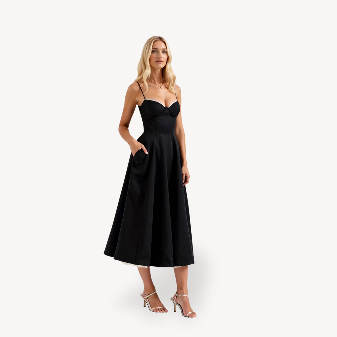 Women's A-Line Midi Dress Cotton Pockets